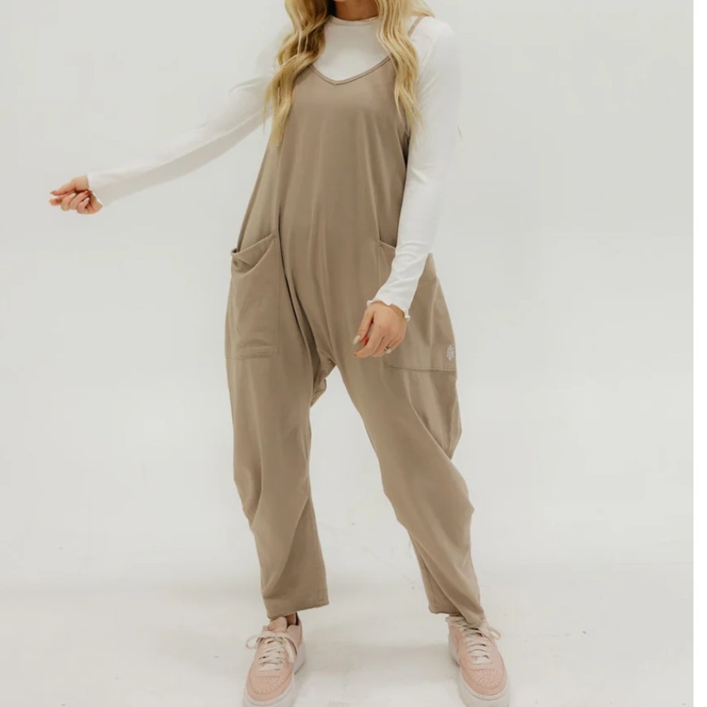 Free People Khaki Hot Shot Onesie-Worn 1x